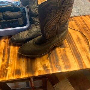Source Unknown Black & Brown Embossed Leather Western Boots